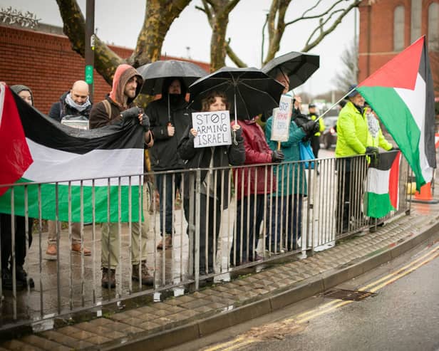 Pro Palestine protest outside Unicorn Gate of the Navy base on Thursday 29th of February 2024Picture: Habibur Rahman.