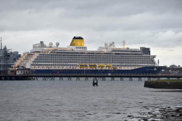 Saga cruise ship in Portsmouth.Picture: Sarah Standing (280223-439)