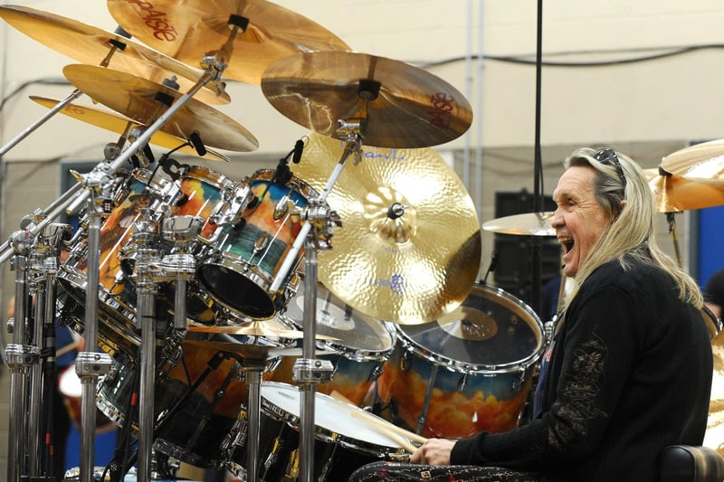 Rehearsals at HMS Temeraire in Portsmouth, on Tuesday, March 5, where the band performed with Iron Maiden drummer Nicko McBrain.