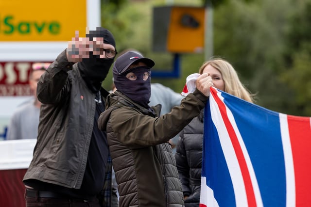 Anti-immigration protest formed near the UK Border Agency Building in Portsmouth. Picture: Mike Cooter (070824)