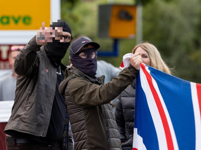 Anti-immigration protest formed near the UK Border Agency Building in Portsmouth. Picture: Mike Cooter (070824)