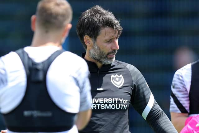Danny Cowley during Pompey pre-season training. Picture: Chris Moorhouse
