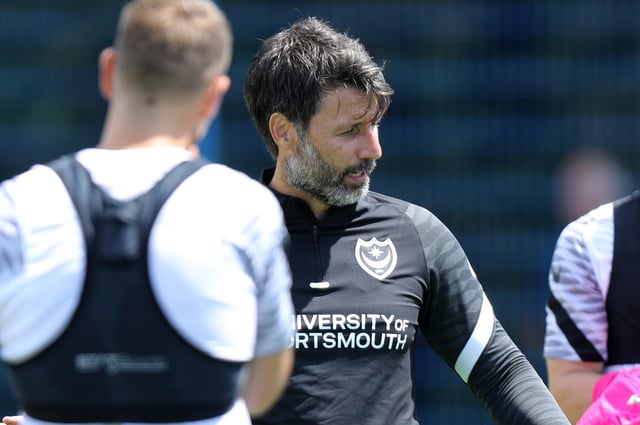 Danny Cowley during Pompey pre-season training. Picture: Chris Moorhouse