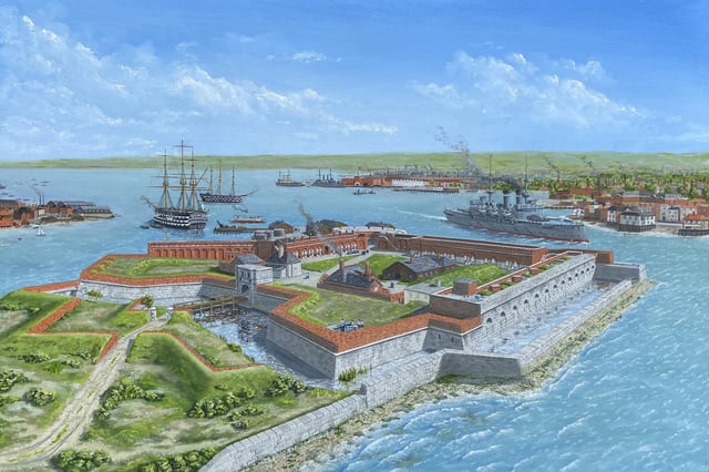 Neil Marshall's picture of HMS Implacable leaving Portsmouth in 1900.