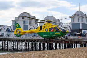 An air ambulance attended after a death at the Royal Beach Hotel Southsea. Pic Nick Silk