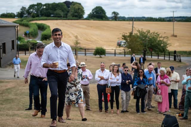 Rishi Sunak arriving to speak at an event at Manor Farm, in Ropley near Winchester, Hampshire, as part of his campaign to be leader of the Conservative Party and the next prime minister. Press Association Picture.