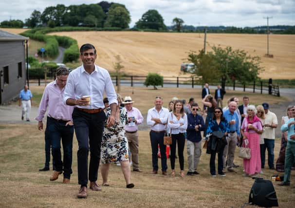 Rishi Sunak arriving to speak at an event at Manor Farm, in Ropley near Winchester, Hampshire, as part of his campaign to be leader of the Conservative Party and the next prime minister. Press Association Picture.