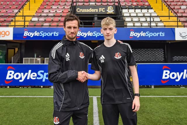 Brandon Downey signed his first professional contract with Crusaders in August - before moving to Fratton Park. (Photo by Crusaders FC)