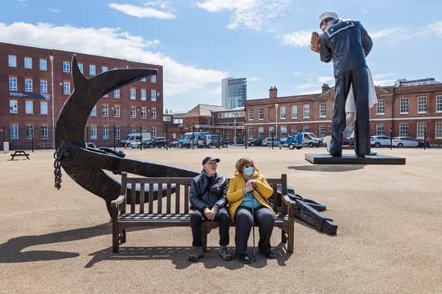 Kevin Kelly (68) and Linda Kelly (65) wait to board HMS Victory on opening day at Portsmouth Historic Dockyard. Picture: Mike Cooter (170521)