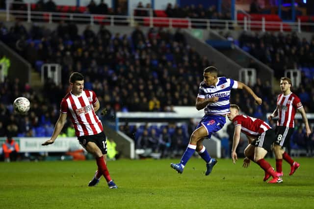 Andy Rinomhota shoots during Reading's FA Cup tie with Sheffield United last season. Photo by Dan Istitene/Getty Images.