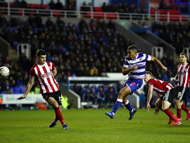 Andy Rinomhota shoots during Reading's FA Cup tie with Sheffield United last season. Photo by Dan Istitene/Getty Images.