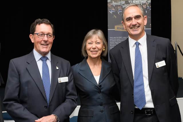 Actress Jenny Agutter, centre, pictured with Commander Rob Bosshardt, chief executive of the RNBT, and charity chairman Captain Nick Fletcher, right.