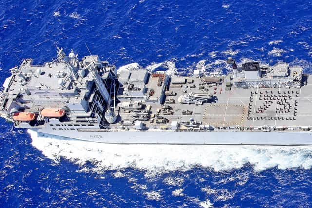 The crew of RFA ARGUS remembers those who served in World War Two and celebrates 75 years since VE Day. Photo: Royal Navy