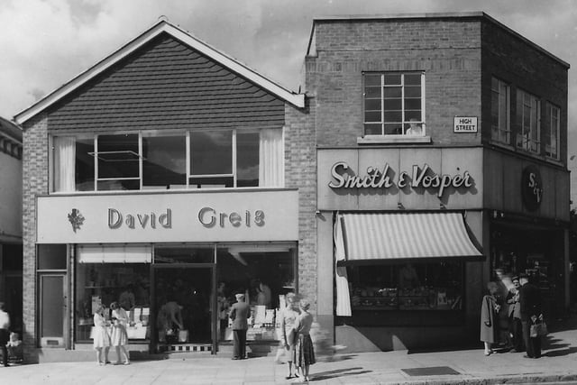 At the junction of High Street and Spur Road, Cosham we find the wonderful David Greigs provision shop.  Picture: Barry Cox collection