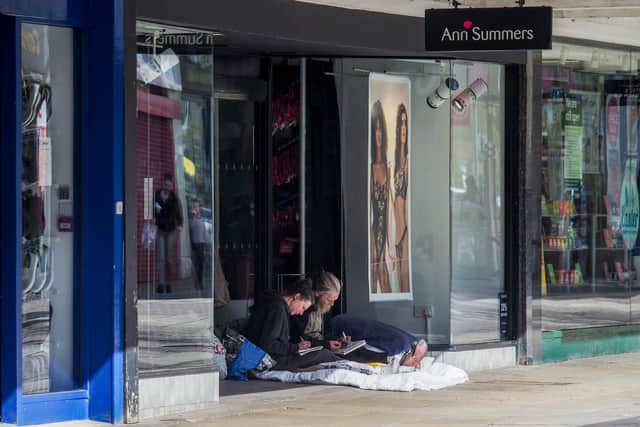 Homeless people set outside Ann Summers in Commercial Road, Portsmouth on Tuesday 7 April 2020.

Picture: Habibur Rahman