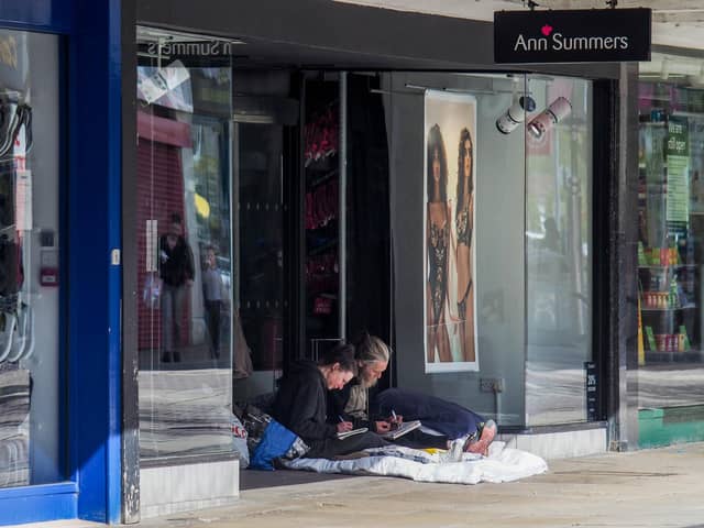Homeless people set outside Ann Summers in Commercial Road, Portsmouth on Tuesday 7 April 2020.

Picture: Habibur Rahman