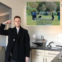 Reporter Byron Melton in the outfit he was wearing when he was attacked by a crow in Southsea. Inset, a crow on Southsea Common.