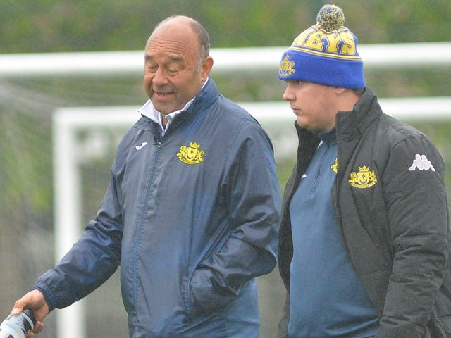 Moneyfields coach Oliver Adnan, left, and interim manager Ash Clarke. Picture by Martyn White