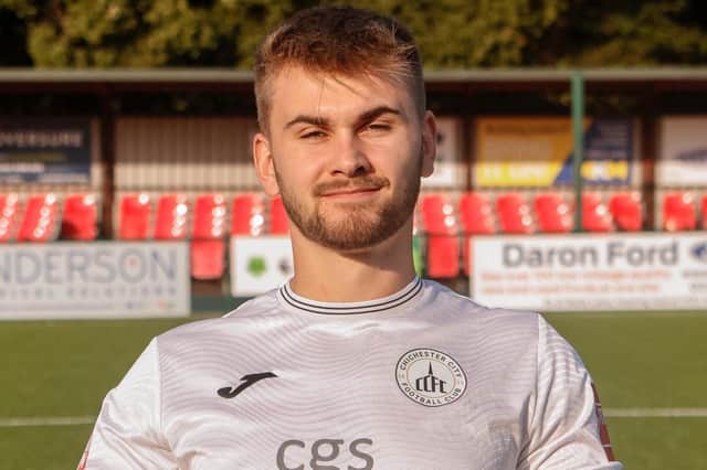Billy Vigar pictured for the first time as a Chichester City player, at the pre-season photocall | Picture: Neil Holmes