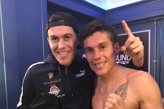 Ashley Leigh, right, with twin brother Joshua following his professional debut victory on South Parade Pier