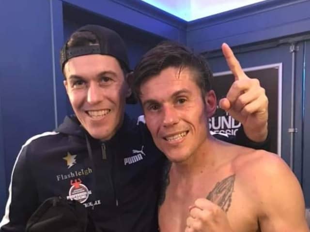 Ashley Leigh, right, with twin brother Joshua following his professional debut victory on South Parade Pier