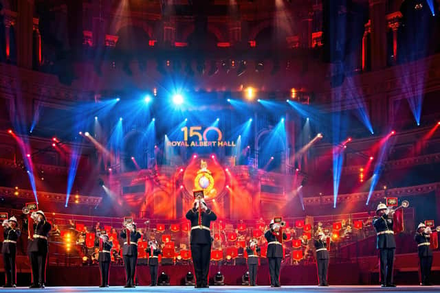 The Royal Marines Bands performing at The Royal Albert Hall, 2021. Picture by Paul Meacham