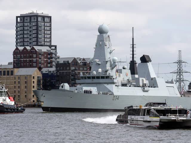 Royal Navy Type 45 destroyer HMS Diamond was previously deployed alongside HMS Queen Elizabeth in the North Sea before being sent to the Red Sea. This was in response to the British ship Unity Explorer being attacked by Iranian-backed Houthi rebels. The Norwegian tanker Strinda has become the latest ship to be targeted by the rebels. Picture: Carl Court/Getty Images.