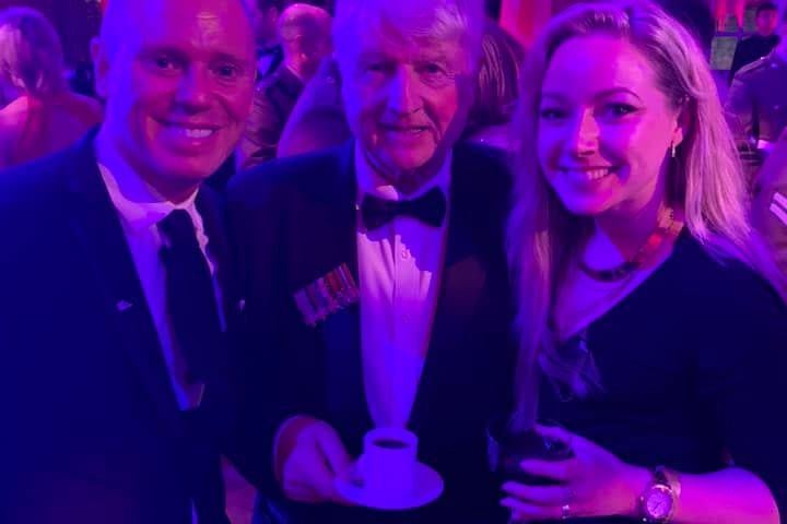Charlotte Crotty with TV's Judge Rinder and Stanley Johnson, father of the prime minister, Boris Johnson