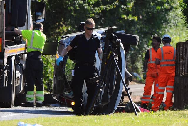 Police at the scene in Downend Road, Fareham, on Thursday, June 25, 2020, where they are investigating a fatal collision.Picture: Sarah Standing (250620-4805)