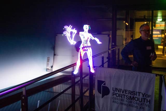 A holographic display on a Holofan at the launch of Enabling XR enterprise at Mary Rose Museum 
Picture: Habibur Rahman