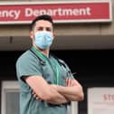 Junior doctor Dr Raphael Lippa outside A&E at Queen Alexandra Hospital, Cosham
Picture: Chris Moorhouse   (171020-)