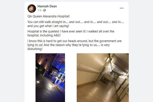 Posts on Facebook by Hannah Dean claiming QA Hospital is empty - these have been refuted by chief executive Mark Cubbon