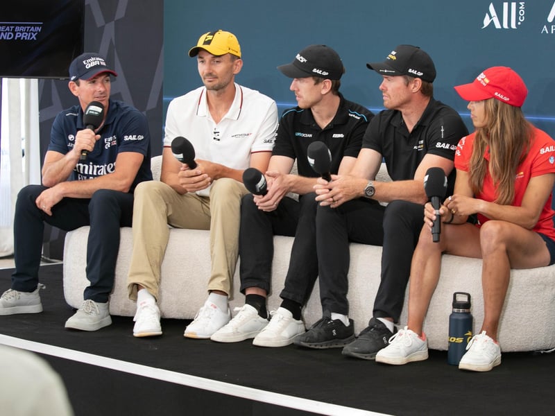 Sail GP conference on Friday 19th July 2025 Pictured: This year’s competitors, Dylan Fletcher, Giles Scott, Peter Burling, Tom Slingsby and Nicole Van Der Velden Picture: Habibur Rahman