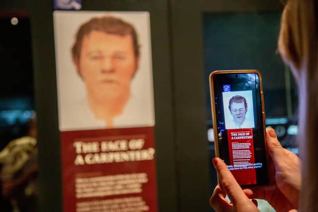 Mary Rose multi-sensory Augmented Reality experiece at the Mary Rose Museum, Historic Dockyard, Portsmouth on 7th July 2022
Pictured: News reporter, Elsa Waterfield using the app around the Mary Rose Museum
Picture: Habibur Rahman