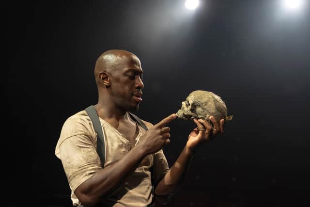 Giles Terera in the title role of Hamlet at The Minerva, Chichester Festival Theatre. Picture: Ellie Kurttz