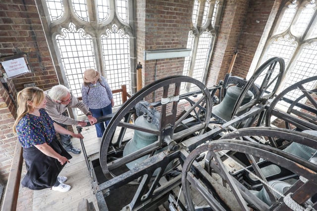 Looking at the bells in the bell tower.
Picture: Stuart Martin (220421-7042)
