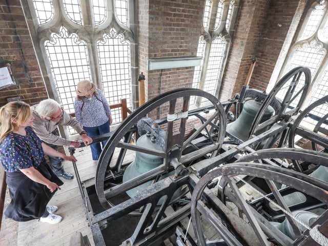 Looking at the bells in the bell tower.
Picture: Stuart Martin (220421-7042)