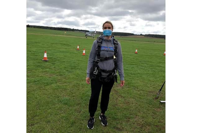 Fizz McBay from Southsea took on a sky dive to raise funds for cancer charity, Penny Brohn UK
