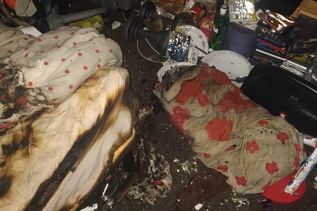 Edge Igbigbi's bedroom after the fire caused by a firework at his Hester Road address