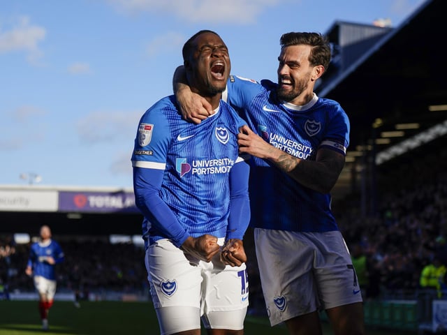 Christian Saydee celebrates after scoring Pompey's winner in the 2-1 success over Oxford United in March 2024. Picture: Jason Brown/ProSportsImages