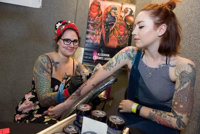 Portsmouth Tattoo Fest at Pyramids Centre, April, 2018. Aimee Luckham of 'Electric Lady' Studio, Chichester.
Picture: Duncan Shepherd (180343-026)