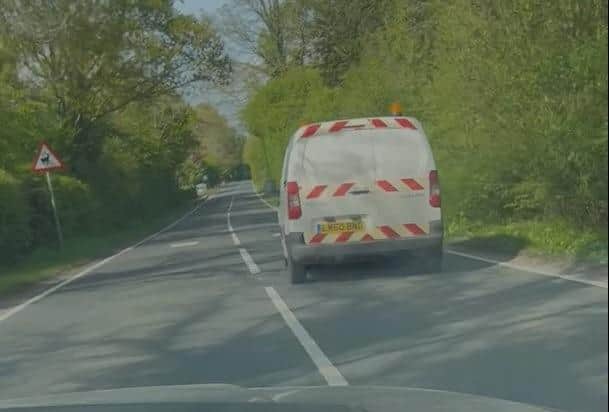 Drink-driver Stephen Jones caught on the wrong side of the road in a video taken by a motorist on the A32, before he hit motorcyclist Scott Lemon head-on 
Video released by the Crown Prosecution Service
