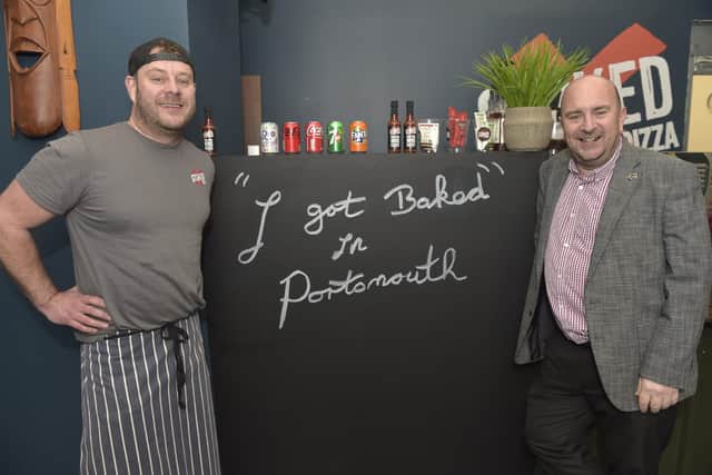 Stoked Pizza owner Greg Tonks from Portsmouth, left,  with Cllr Steve Pitt.
Picture: Sarah Standing
