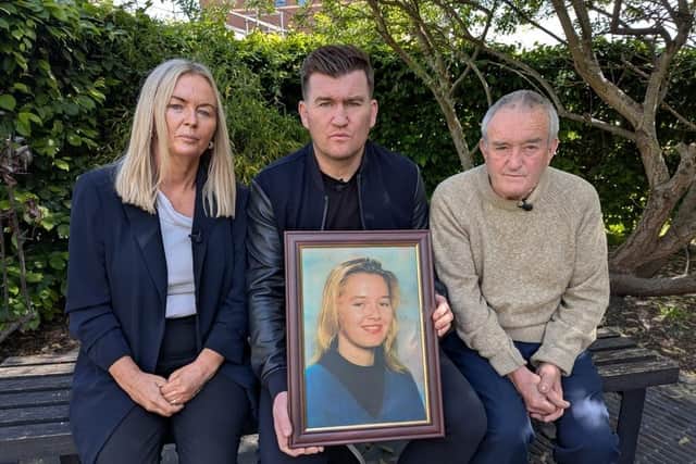 Sabrina's family: Pauline Nimmo (Sabrina's sister), Joseph Brett (Sabrina's brother), Noel Brett (Sabrina's father); courtesy of ITV Anglia