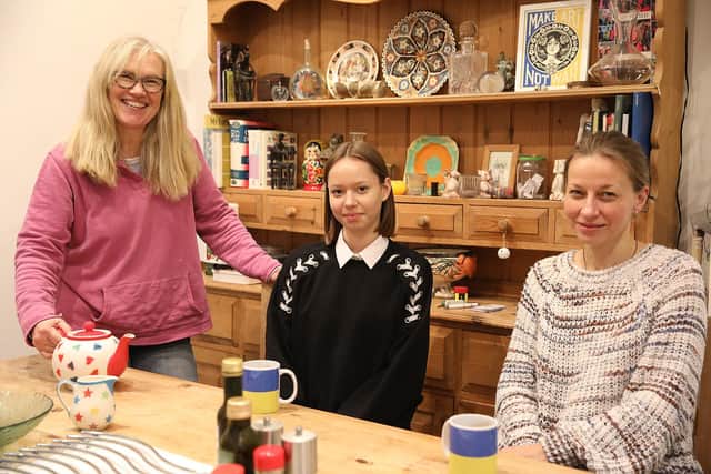 Judy Walker with Olha Mazer and her daughter Dasha Makovetska