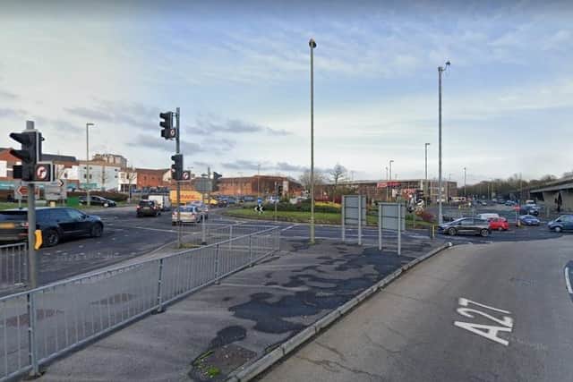 The A27 slip road over the Quay Street roundabout was closed for Network Rail to carry out repairs. Picture: Google Street View.