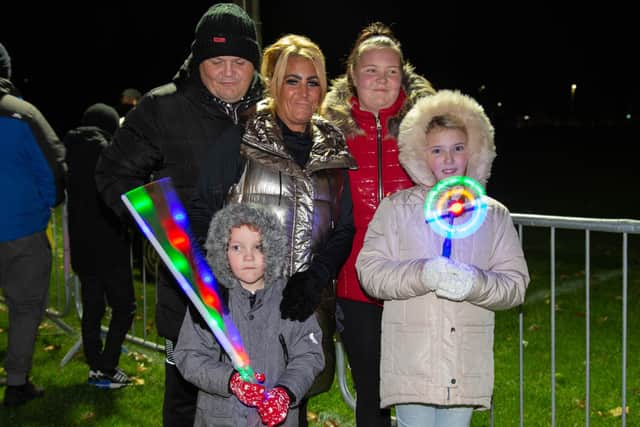 Cosham Bonfire and Fireworks Display
at King George V Playing Field, Cosham, Portsmouth on Wednesday 3rd November 2021

Pictured:Martin, Gemma, Olivia, Teddy and Hollie Edwards from Hilsea

Picture: Habibur Rahman