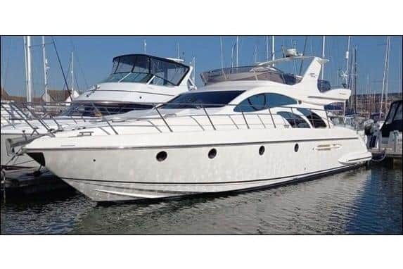 The Bubble E, the yacht used by Edward Duggin, 33, of Norris Way, Buntingford, Hertfordshire, and Justine Romaraog, 22, of Talfourd Way, Redhill, Surrey, in their attempt to smuggle cocaine into the UK.