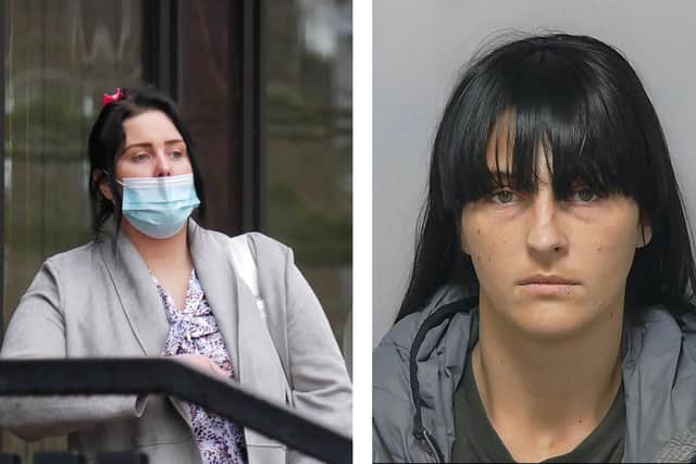 Southsea Common attackers. Left, Minnie-Mo Hunt outside Portsmouth Crown Court on 1 February 2020 and right, a picture issued by Hampshire Constabulary of Daisy Hunt.Minnie-Mo was given an 18-month suspended sentence for the attack on Rebecca Grant, and Daisy Hunt was sentenced to three years in prison 