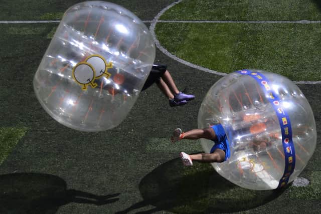 Zorb football. Picture: RAUL ARBOLEDA/AFP via Getty Images)